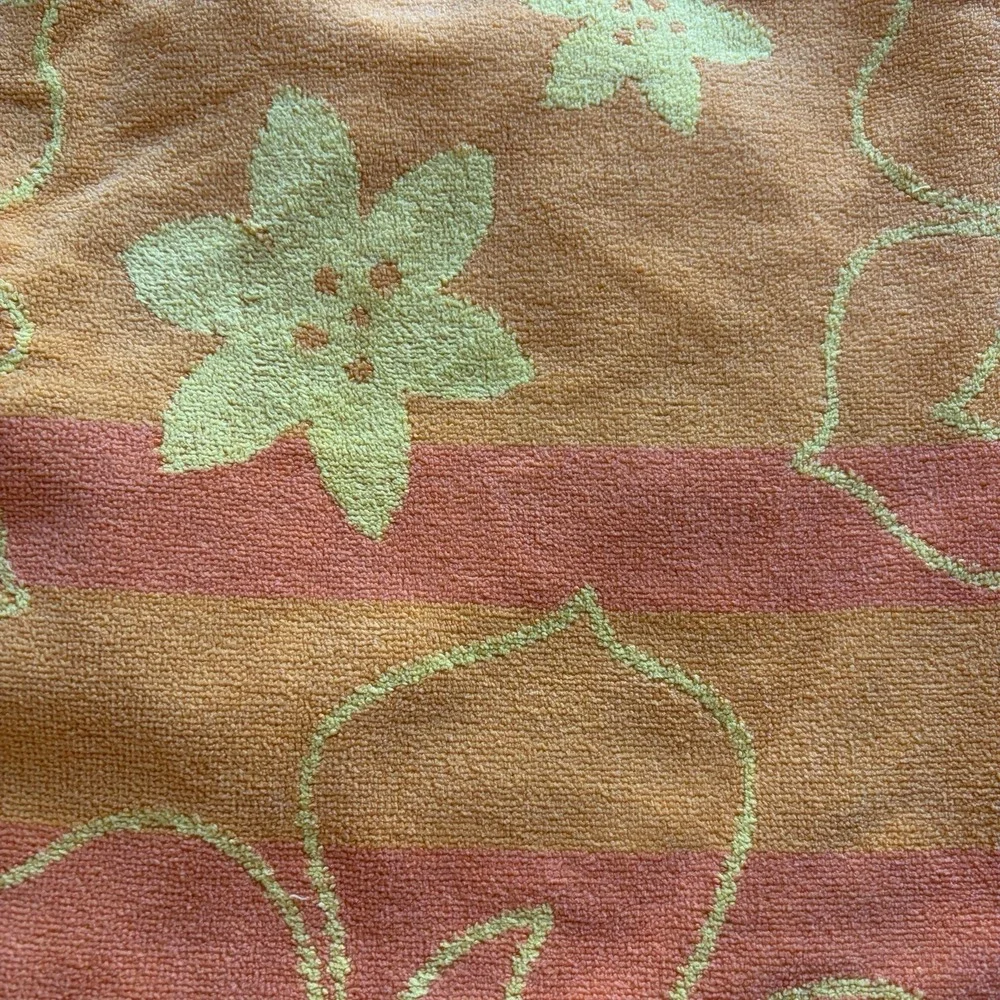 2 Vintage 90s Hibiscus Beach Towels Multicolor Embroider Appliqué Tropical Boho